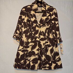 NINE WEST Coquette Girl Boho Ivory & Brown Floral Tweed Coat Jacket Size S NEW!